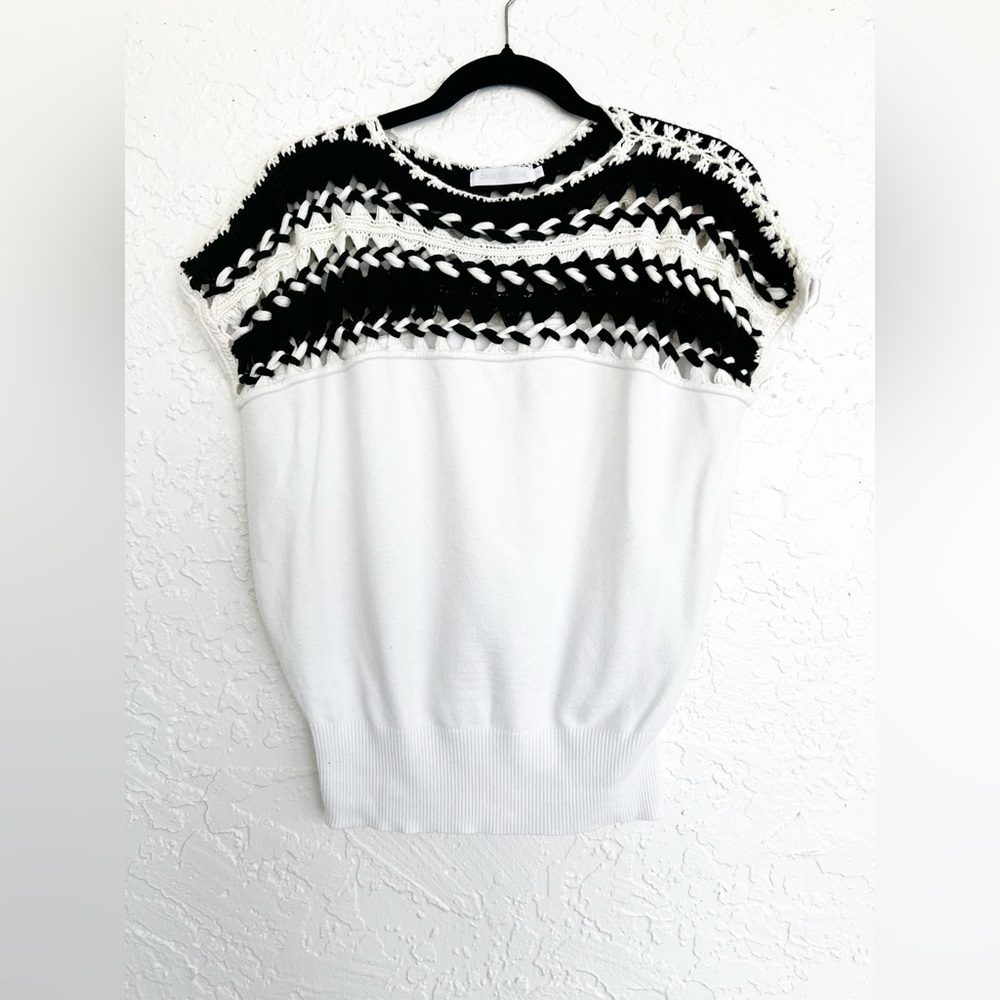Anne Fontaine Carmela Crochet Knit Short Sleeve Sweater Top Womens Small